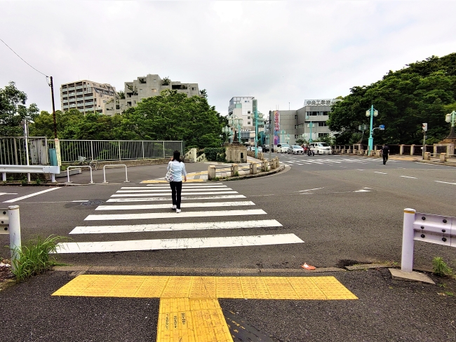 国道を直進して横断歩道を渡る